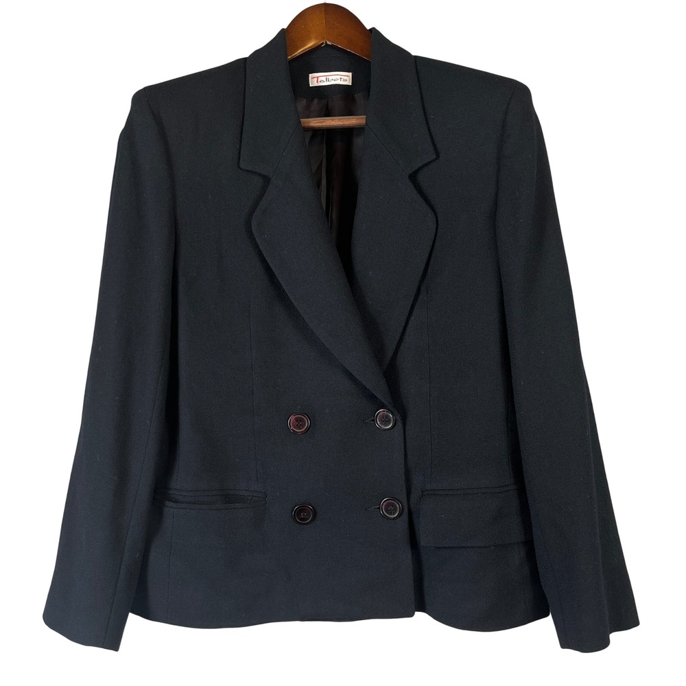 VINTAGE Talbots Black Wool Blazer 10 USA Double Breasted Lined Career Classic